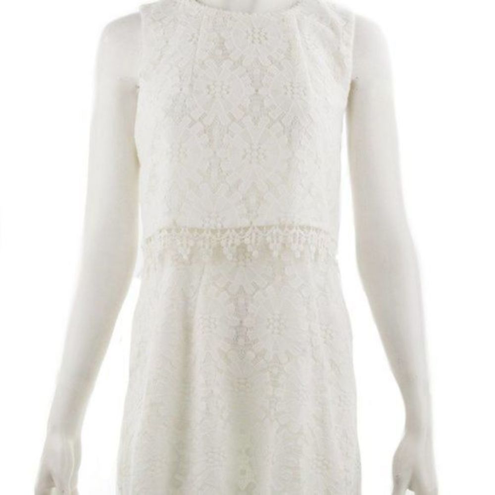 TOPSHOP White Lace Sleeveless Overlay Sheath Dress Size 12